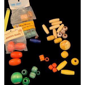 40 NOS Vintage Wood Macramé Beads Crafting 1970s 70s Rope Plant Hanger Crafts